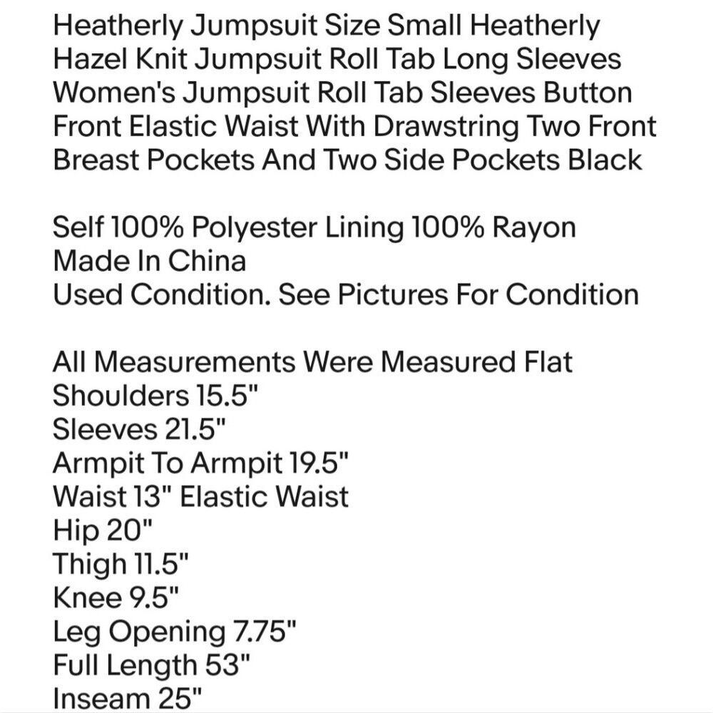 Heatherly Jumpsuit Size Small Heatherly Hazel Knit Jumpsuit Roll Tab Long Sleeve - Picture 2 of 5